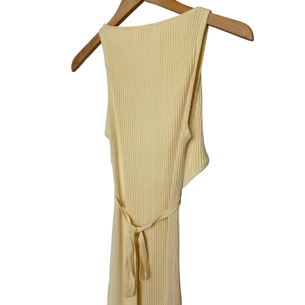 ZARA Women's Yellow Cut Out Knit Midi Dress L Sleeveless Summer Ribbed Casual - Picture 10 of 10